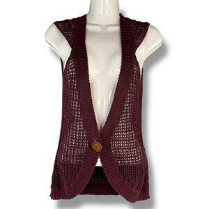 Y2K/90s Express Burgundy Knit Short Sleeve Button Up Cardigan Boho Chic Whimsy S